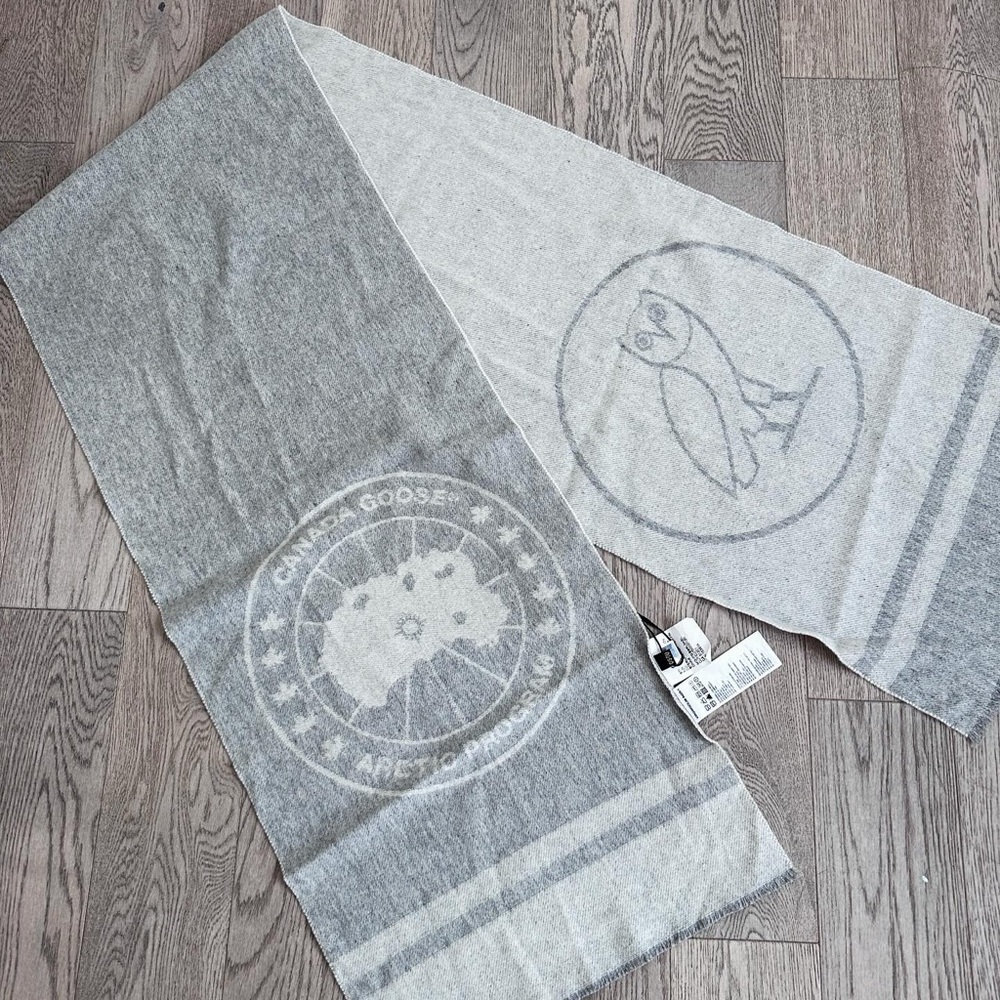 Canada Goose x OVO Ladies Logo Blanket Scarf Sterling Heather 100% Wool - Picture 1 of 4